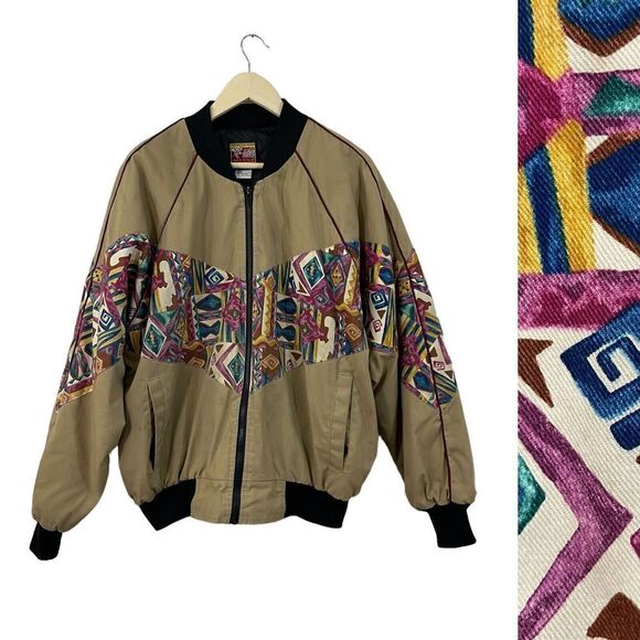 Vintage Bee Wild Large Bomber Jacket Southwestern Western Cotton Mens